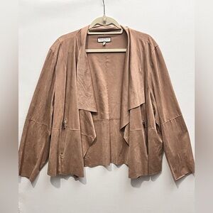 Bagatelle Faux Suede Tan Drape Front Blazer Jacket 3X